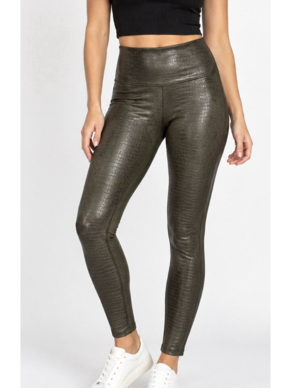 Spanx Faux Leather Leggings Womens Small Green Snake 28” Inseam Compression
